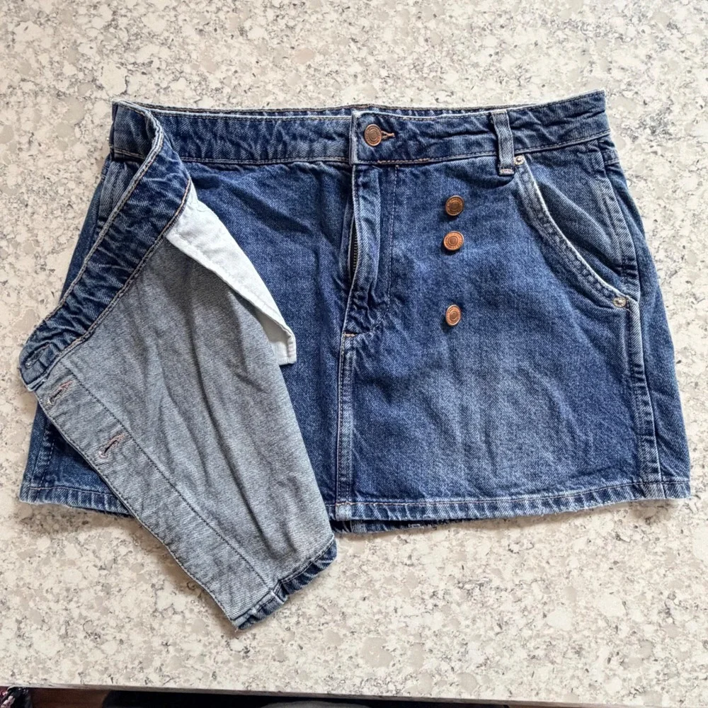 Free People Wynne Asymmetric Denim Wrap Mini Skirt Size 28